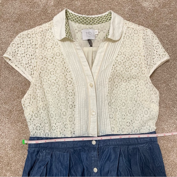 Anthropologie HD in Paris Ivory Chambray Lace and Denim Dress Country Size 8 - Picture 14 of 15